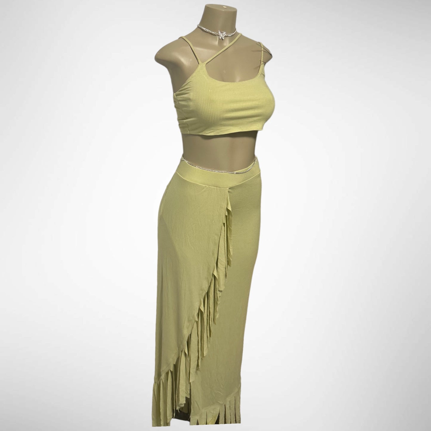 Mya Fringe Skirt Set (Sage)