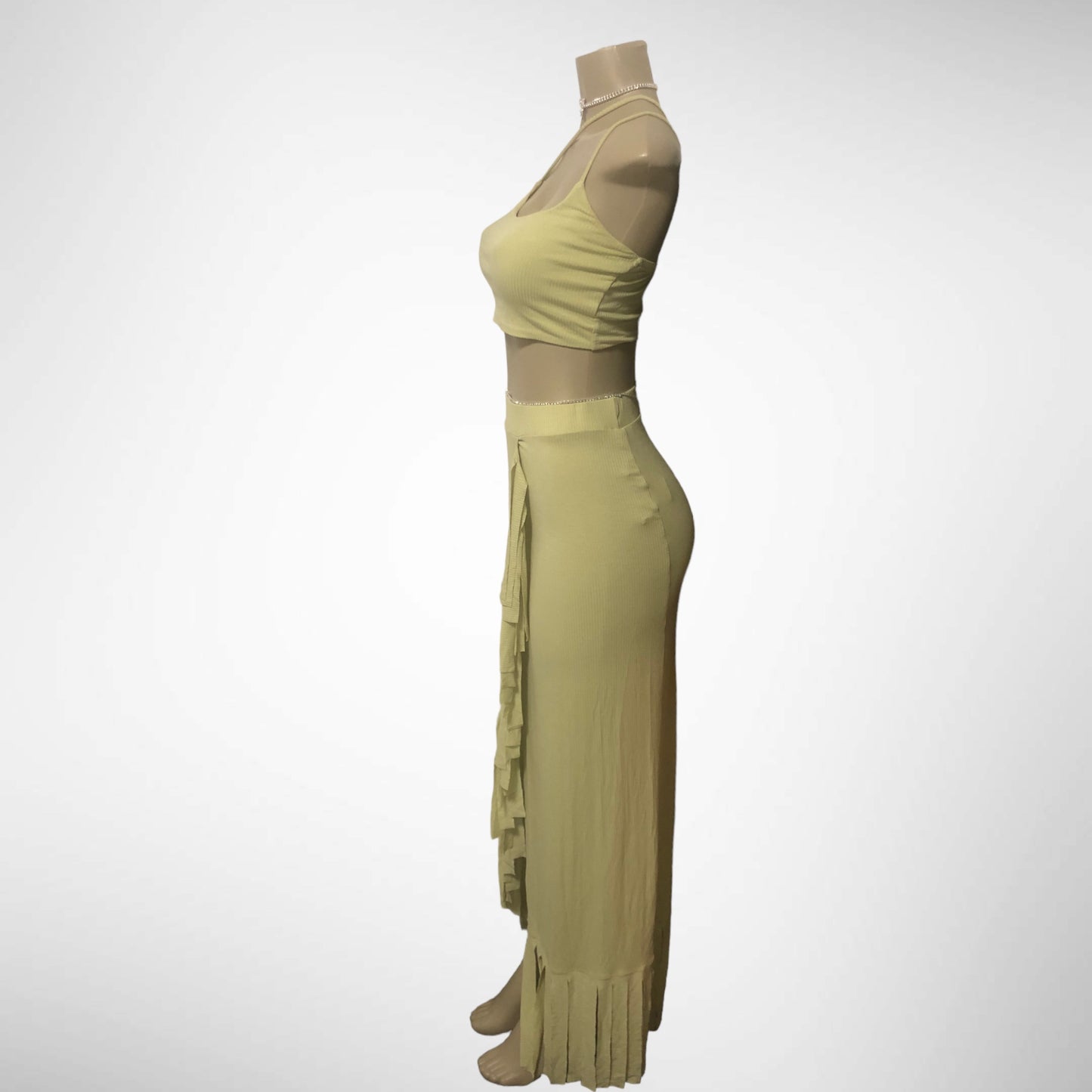 Mya Fringe Skirt Set (Sage)